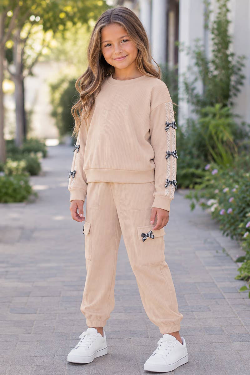 Girl's Knit Ribbed Pullover & Jogger Pant Set
