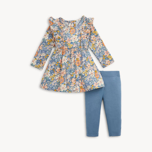 FLORA MODAL GIRLS RUFFLE L/S DRESS W LEGGING