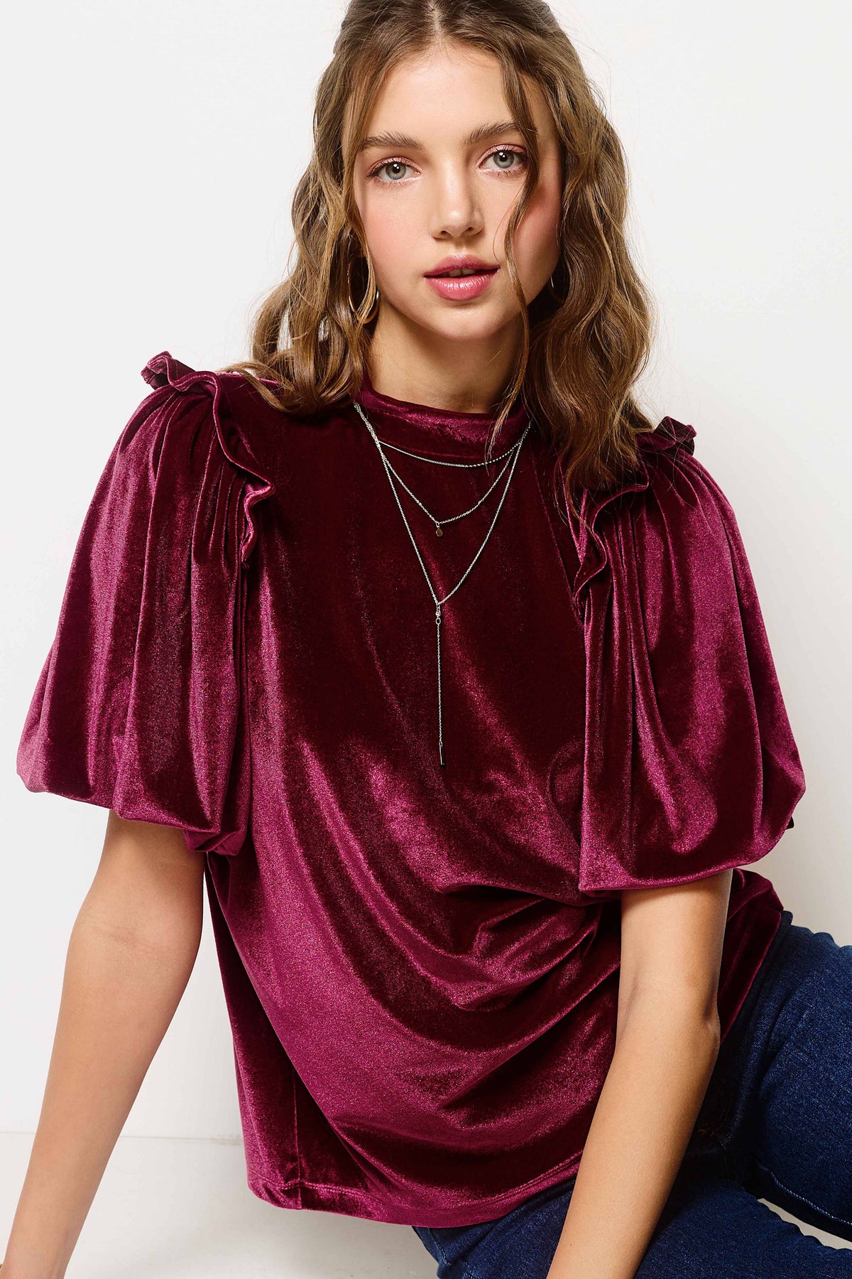 Velvety Puff Fall Winter Short Sleeve Top