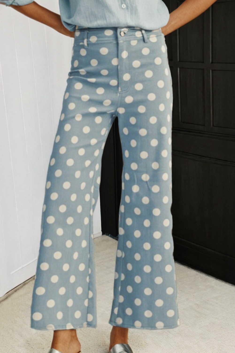 Polka Dot Frayed Edge High Waist Jeans (4-16)