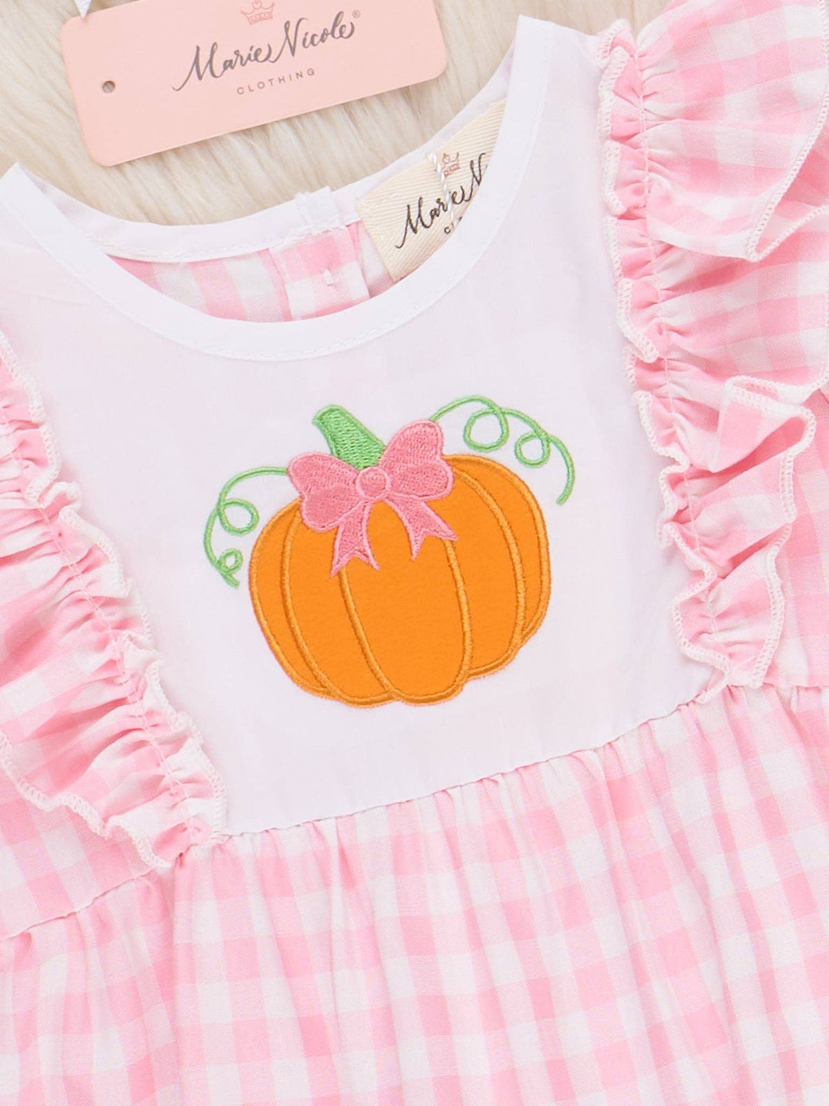 Embroidered Gingham Pumpkin Picnic Romper