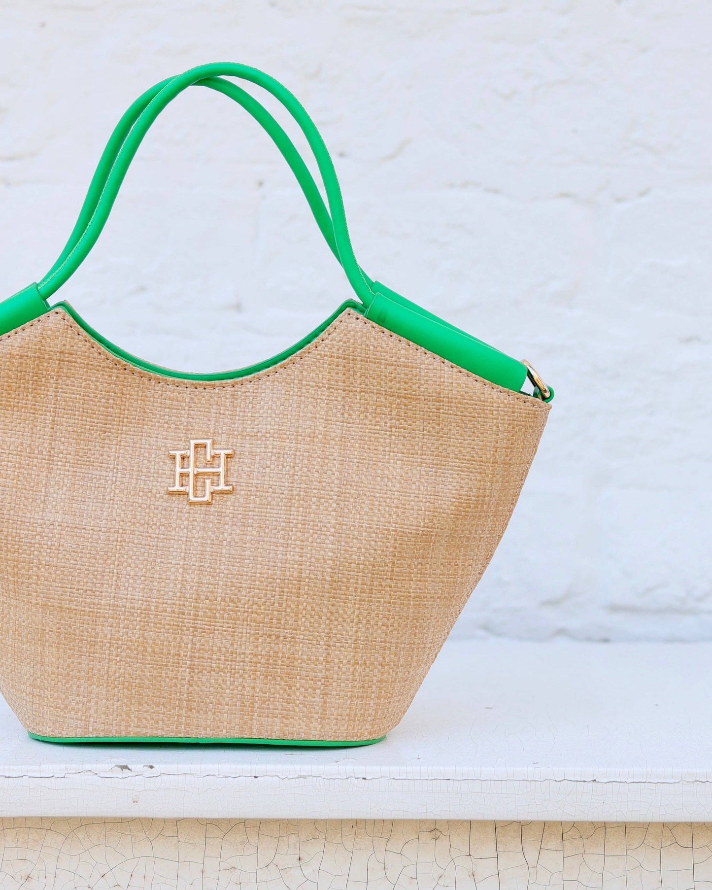 Leland Mini Tote Natural Kelly Green