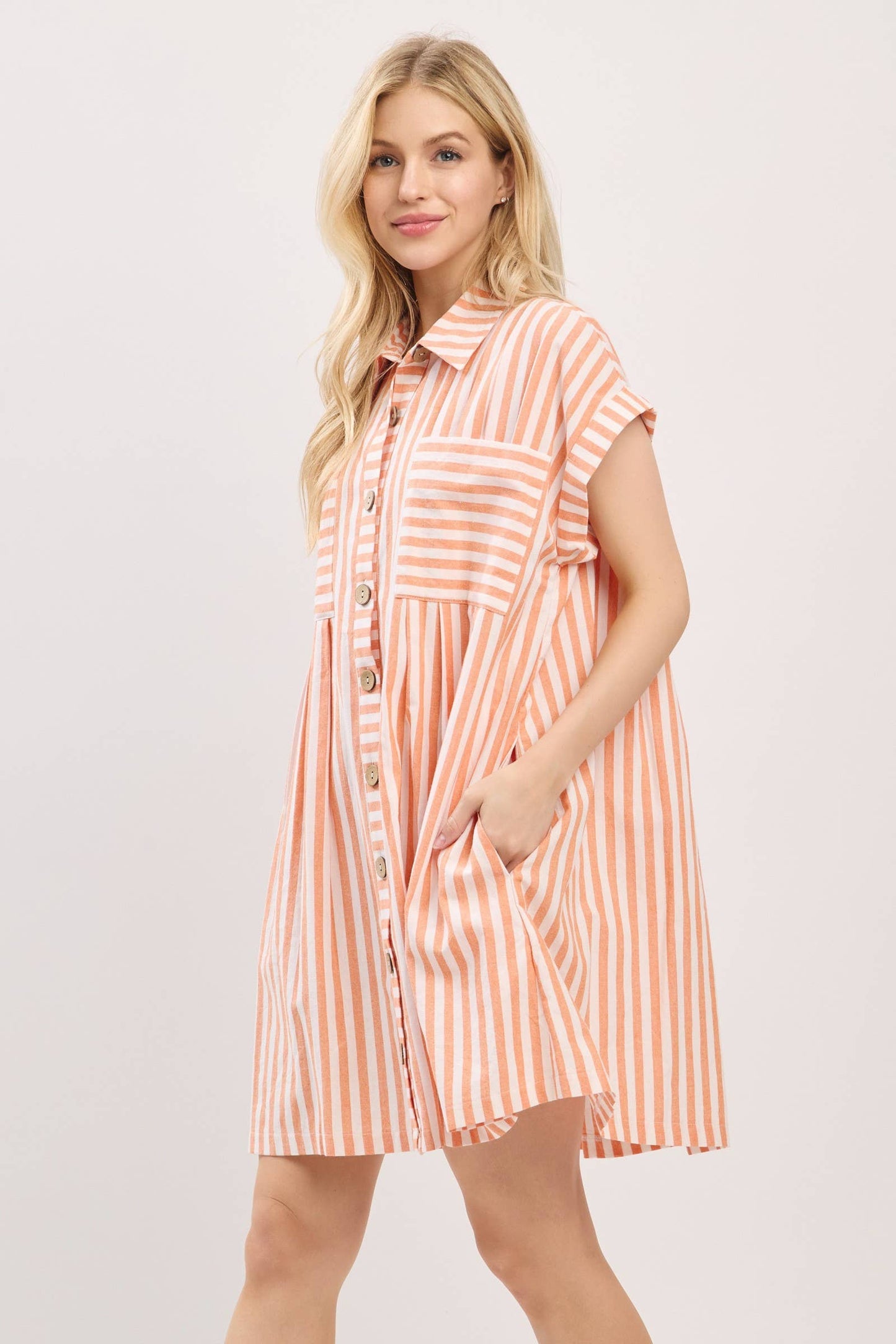 GAME DAY COTTON STRIPED BUTTON DOWN TUNIC DRESS