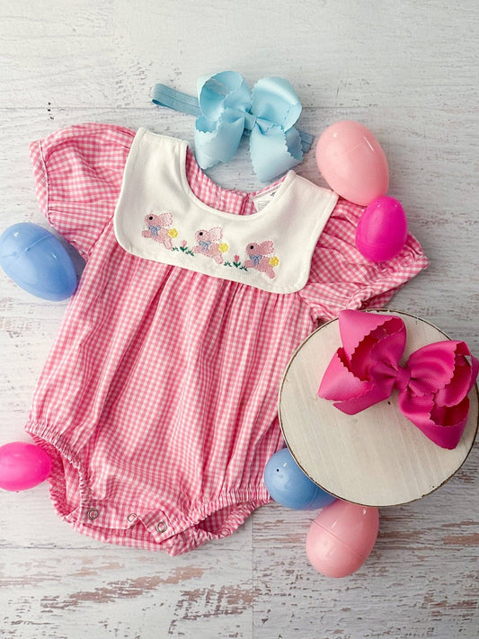 Bunny Trio Pink Gingham Infant Onesie