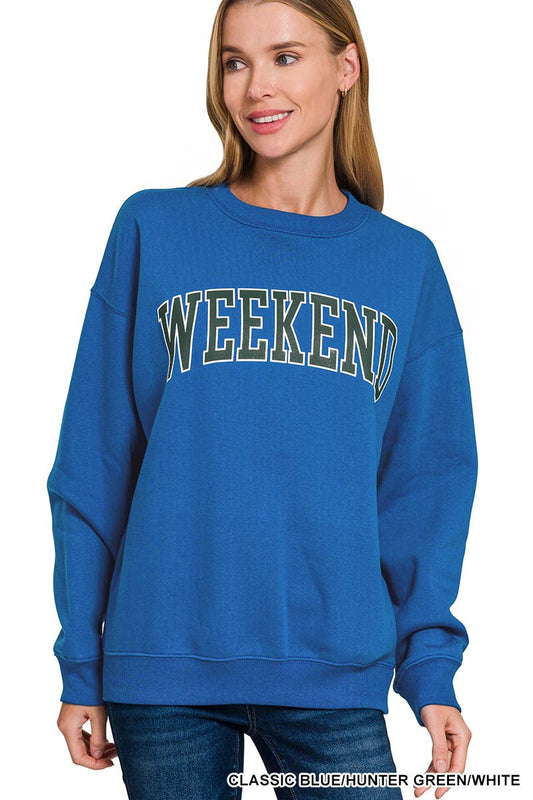 Weekend Printed Round Neck Fleece Sweatshirts
