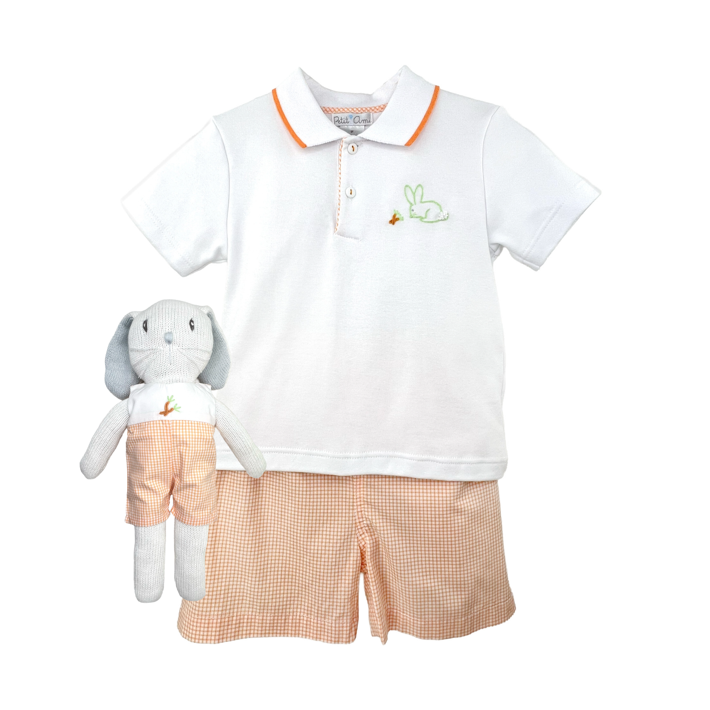 Shirt and Shorts Set with Hand Embroidered Easter Bunnies