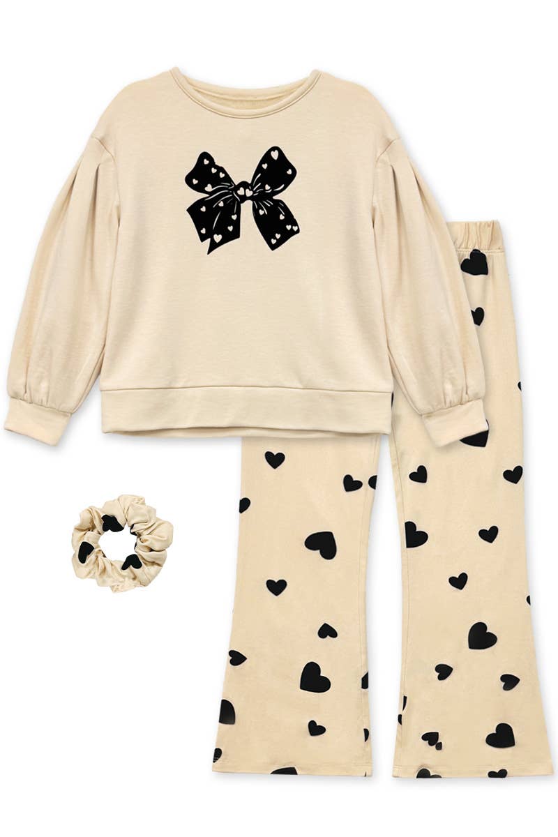 Girl's 2 pc Heart Flocking Set w/ Scrunchie