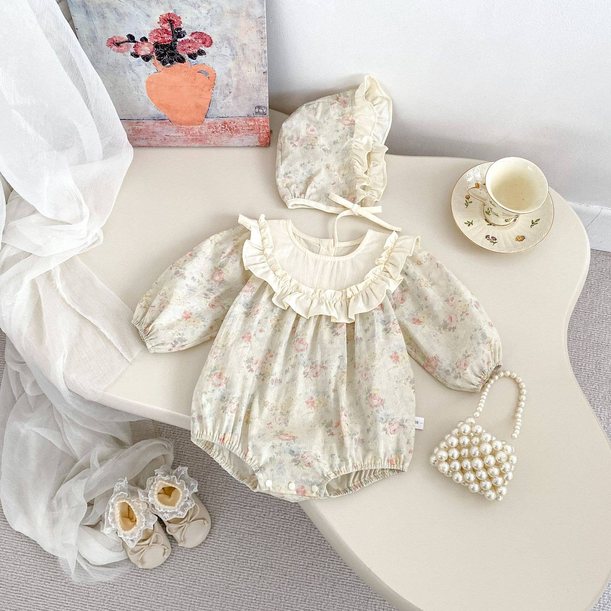 Baby Girl Floral Hooded Romper Multicolor