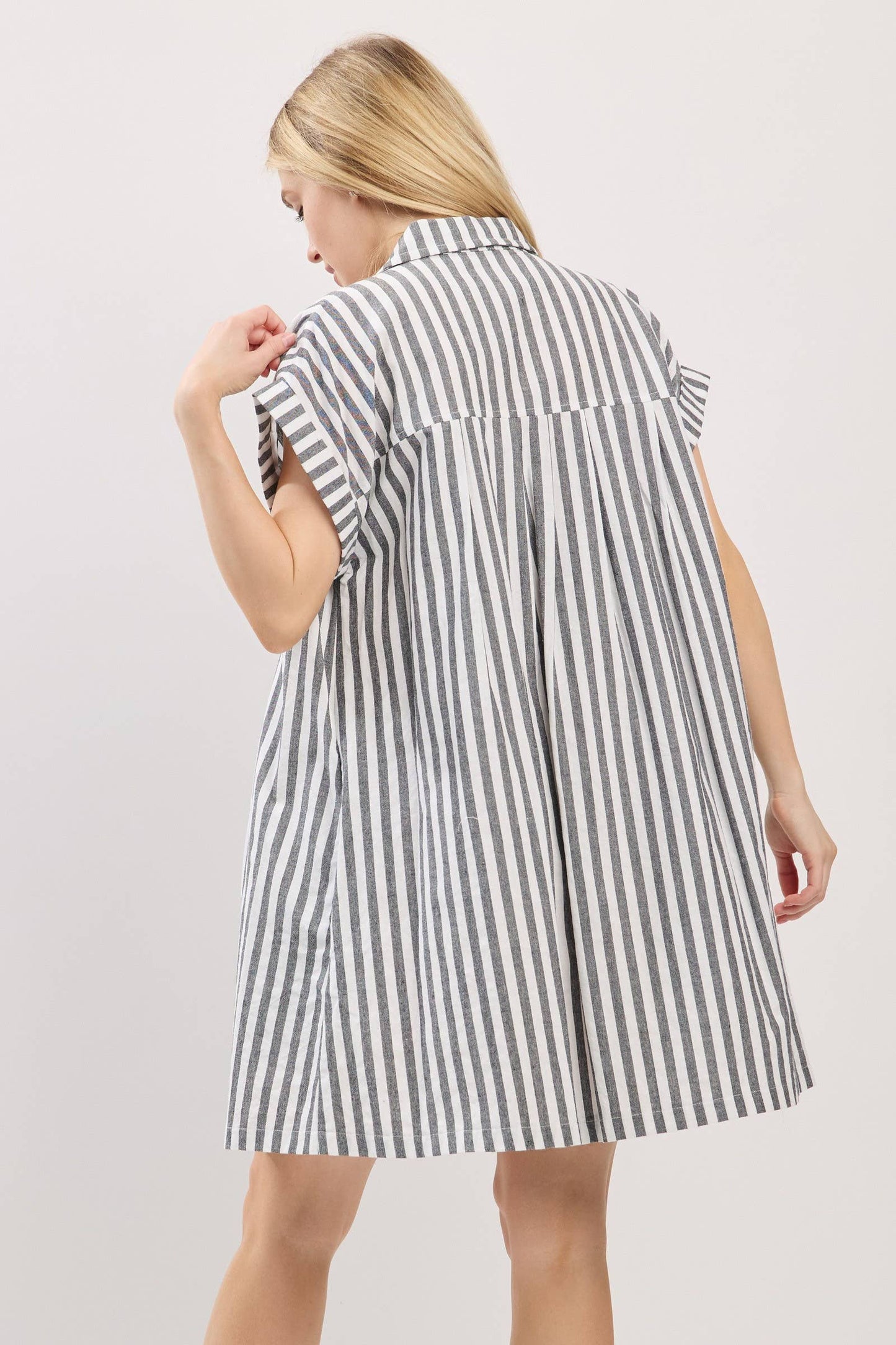 GAME DAY COTTON STRIPED BUTTON DOWN TUNIC DRESS
