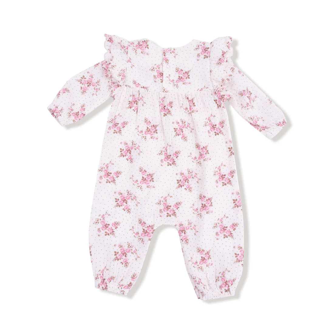 Belle Rosette Dot- Long Sleeve Petal Ruffle Romper
