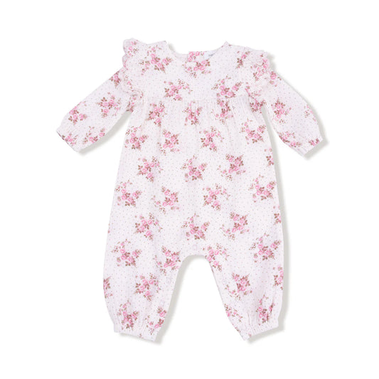 Belle Rosette Dot- Long Sleeve Petal Ruffle Romper