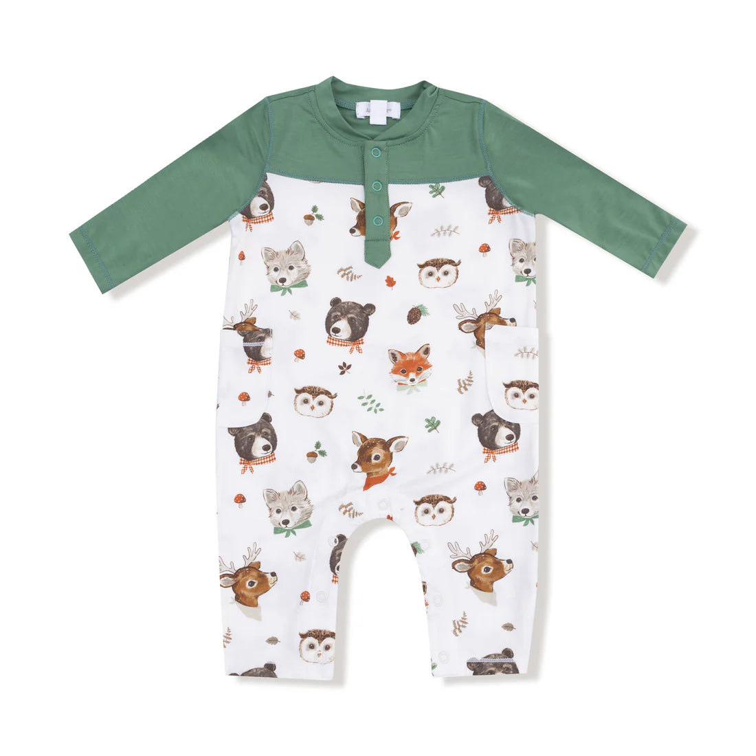 Woodland Animal Faces - Romper with Contrast Sleeves
