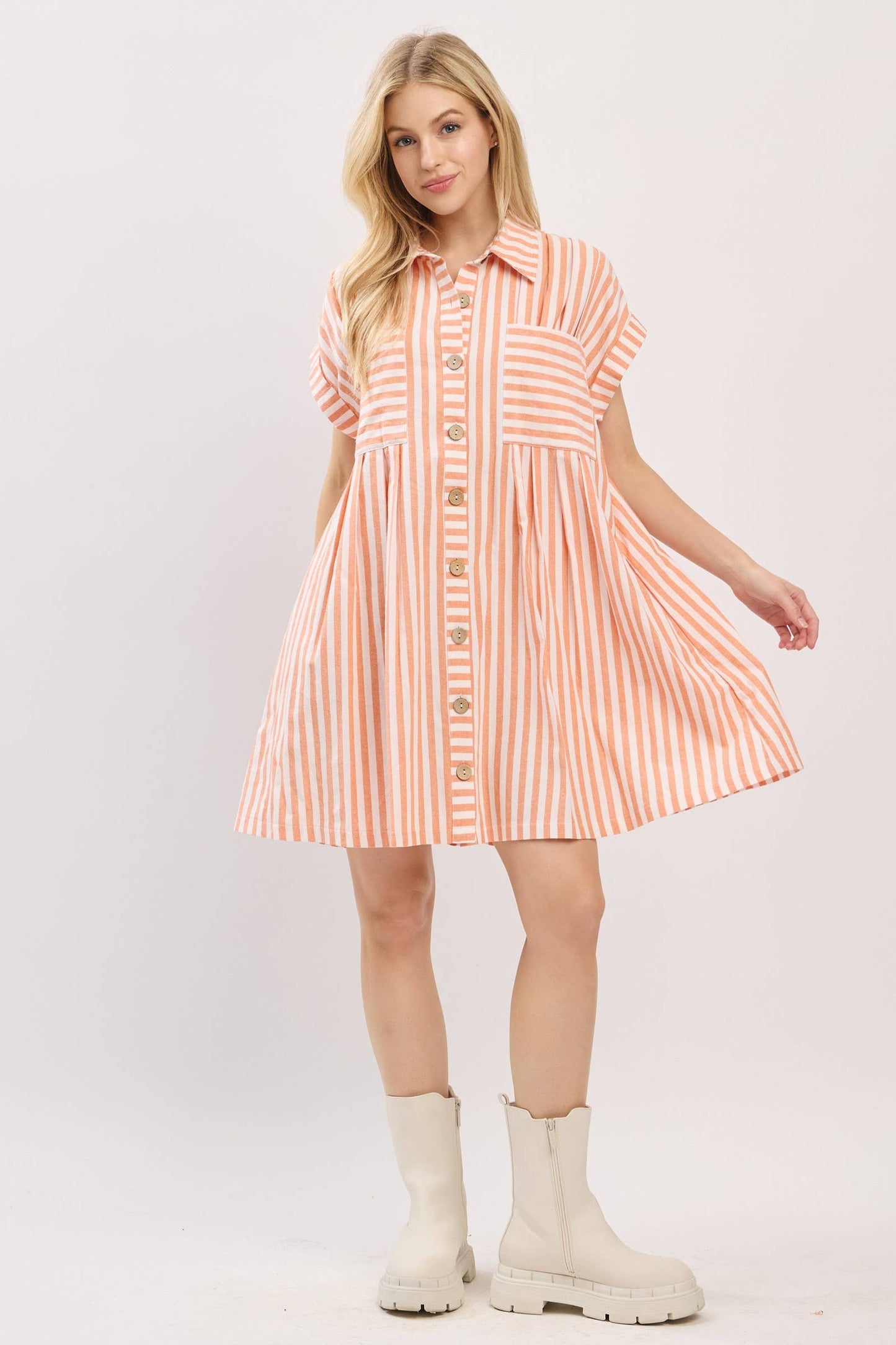 GAME DAY COTTON STRIPED BUTTON DOWN TUNIC DRESS