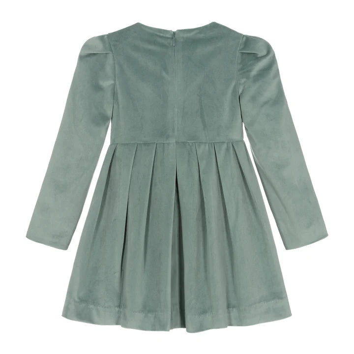 Green Jade Velvet Bow Dress