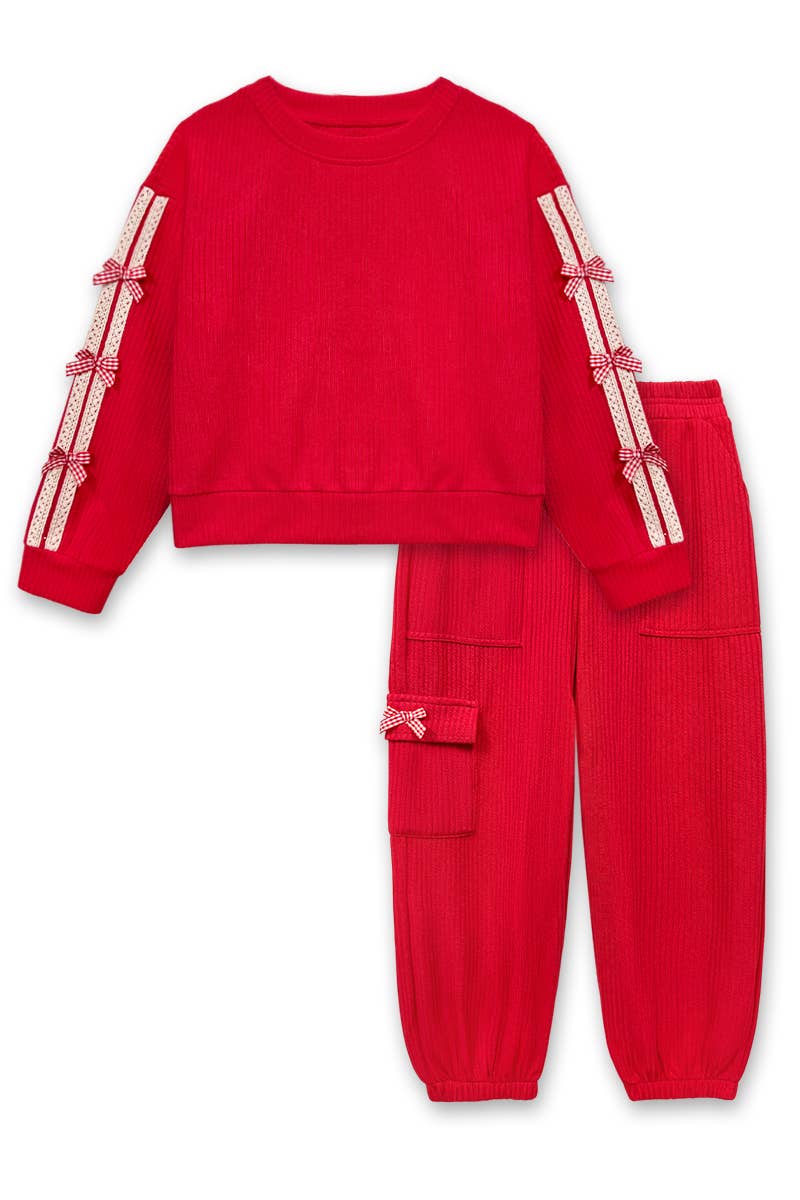 Girl's Knit Ribbed Pullover & Jogger Pant Set