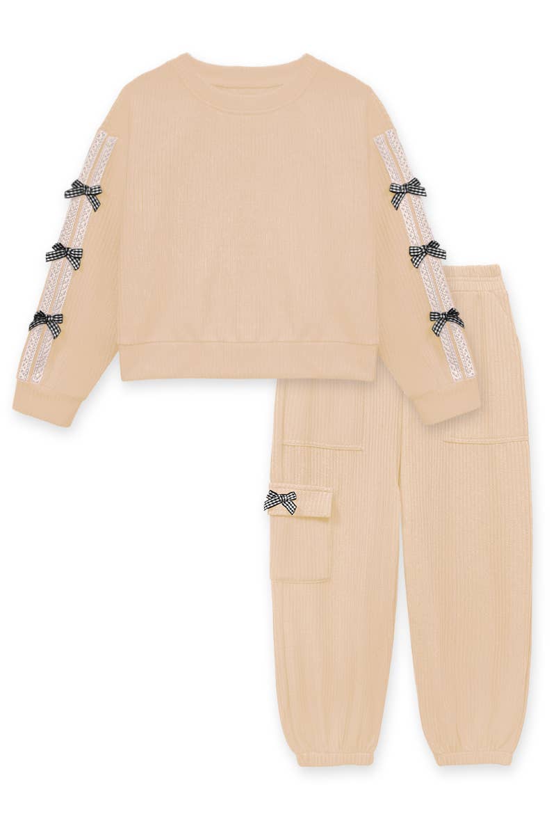 Girl's Knit Ribbed Pullover & Jogger Pant Set