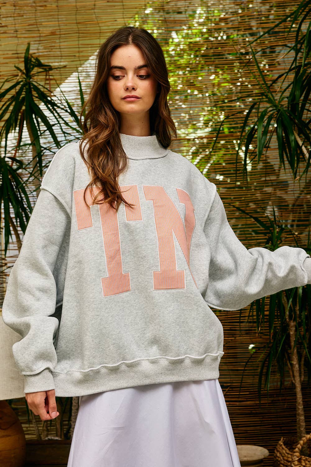 TN Stripe Embroidered Mock Neck Sweatshirt