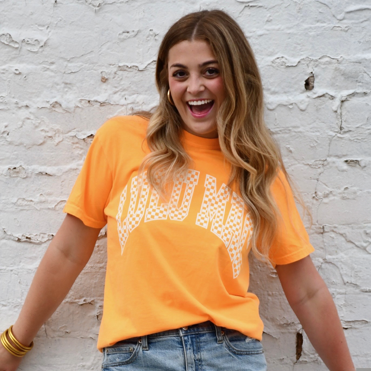 Checkered Orange Comfort Colors Tee
