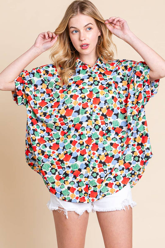 SEASHELL PRINT OXFORD BLOUSE
