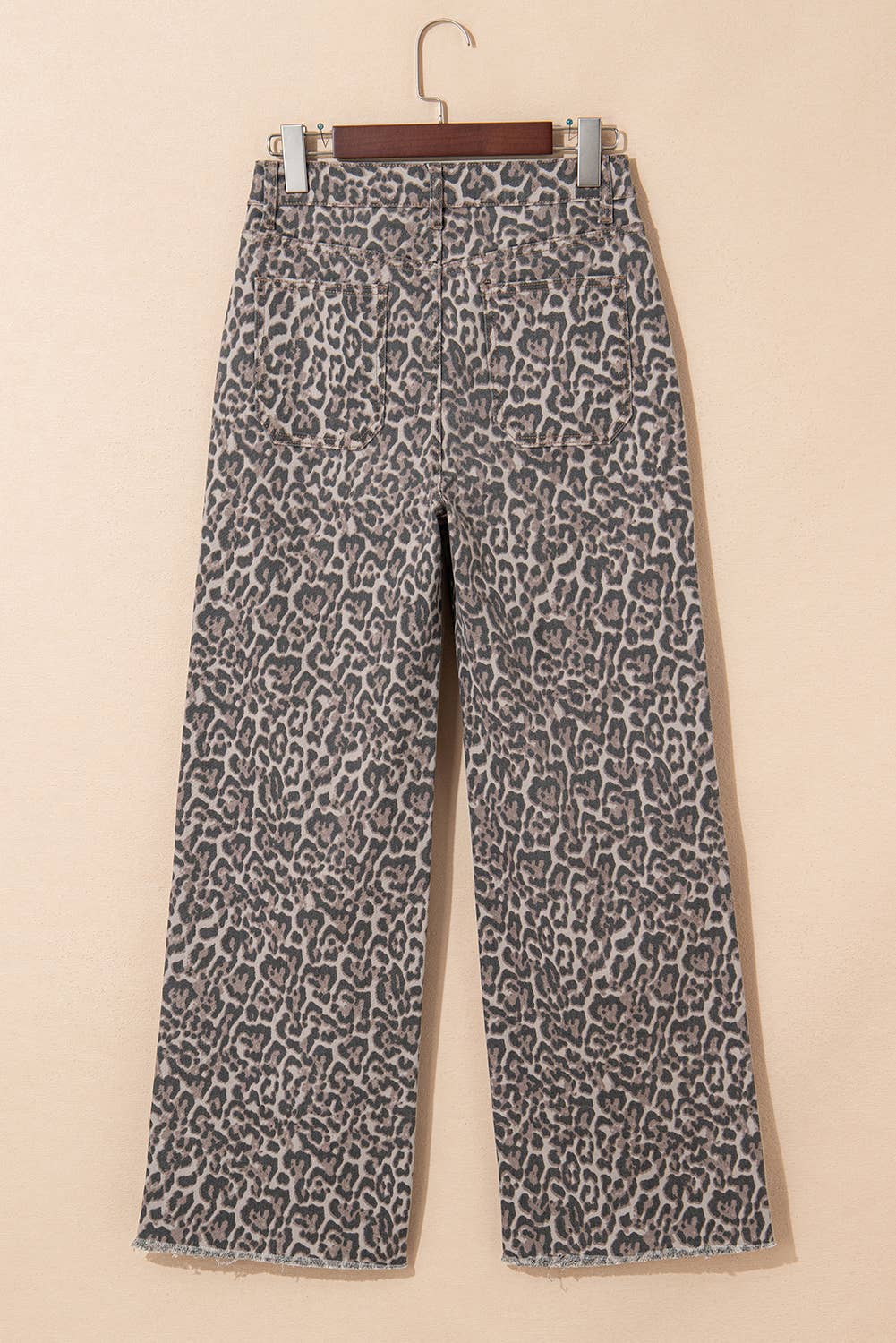 LAS Leopard Frayed Edge Wide Leg High Waist Jeans (4-16)