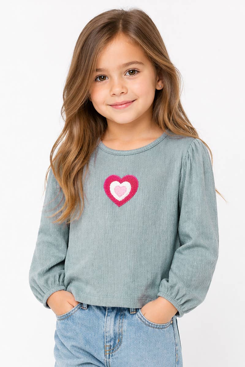 Girl's Long Sleeve Tops w/ Heart Patch