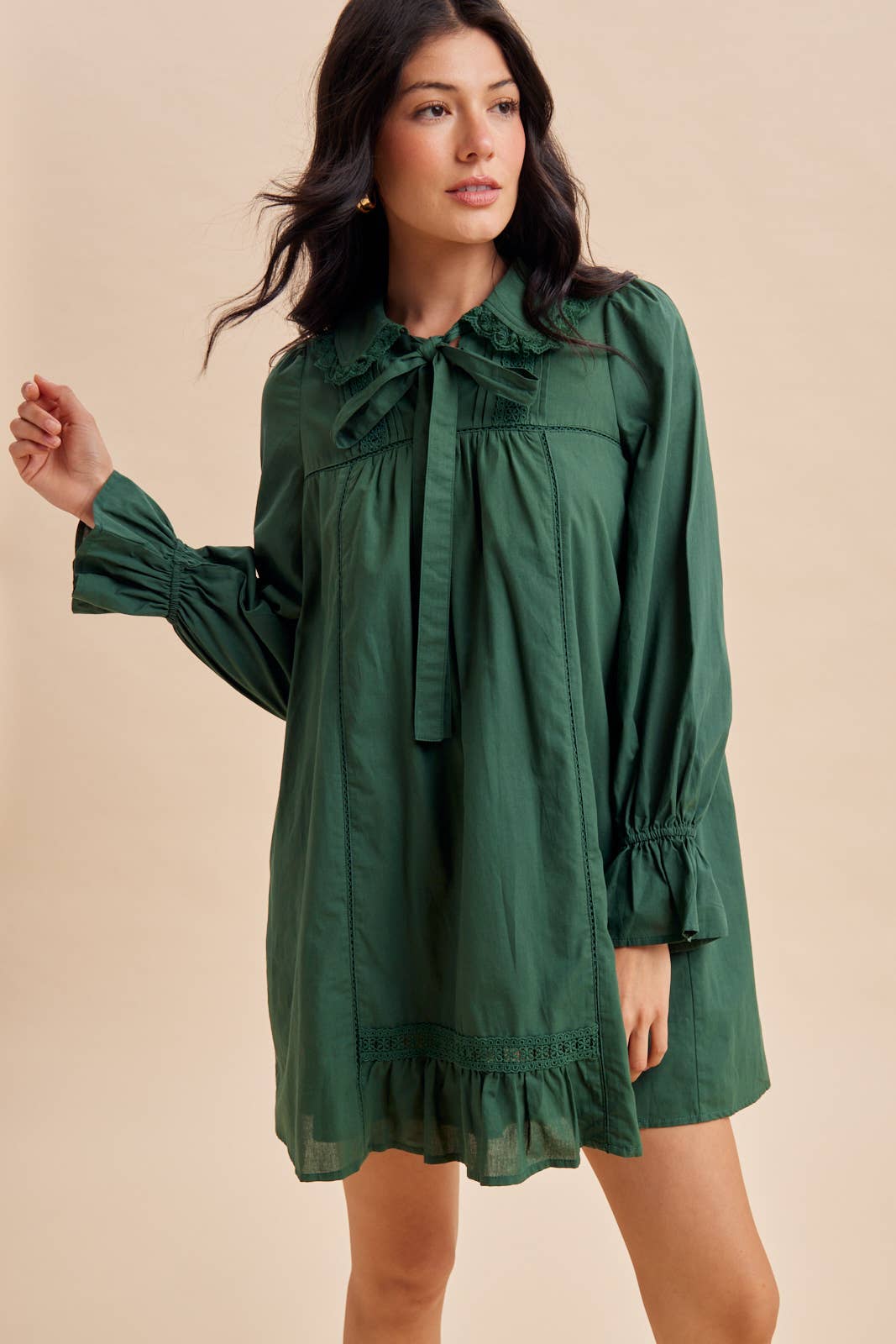 LACE TRIM PETER PAN COLLAR MINI DRESS