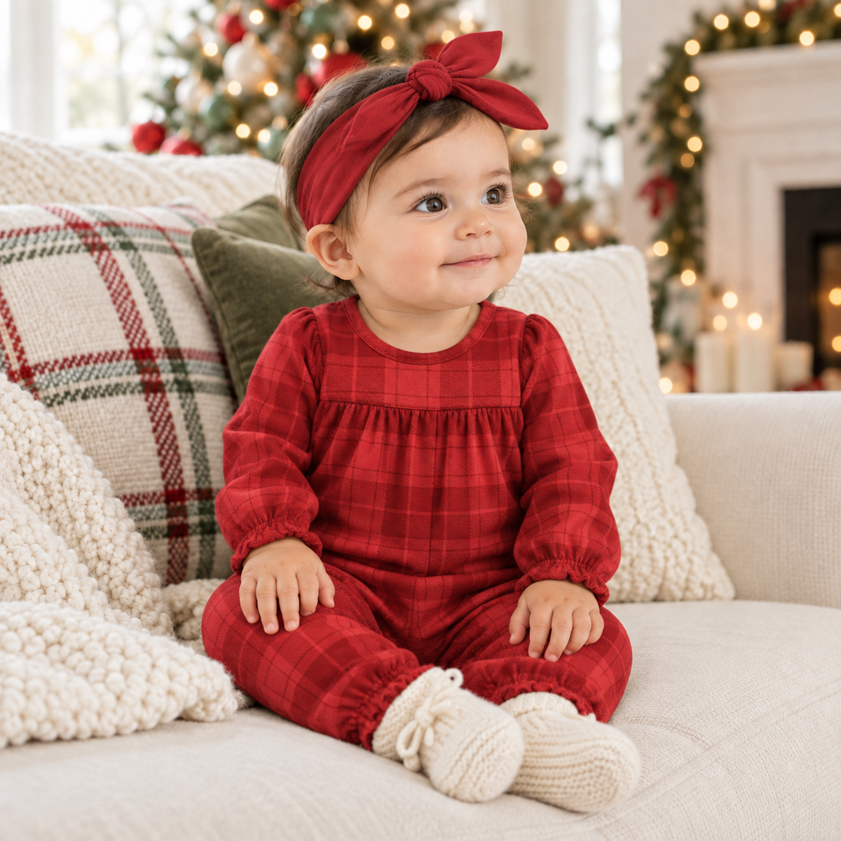 Plaid Baby Girl Christmas Romper