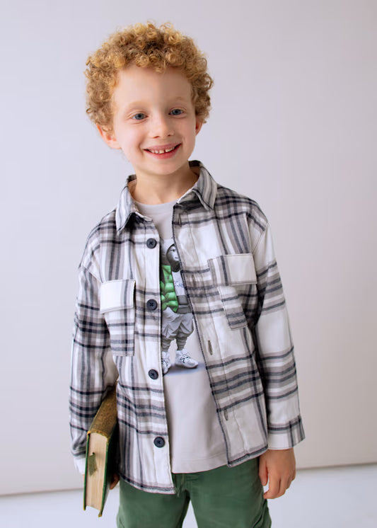 Boy Plaid Overshirt Grey
