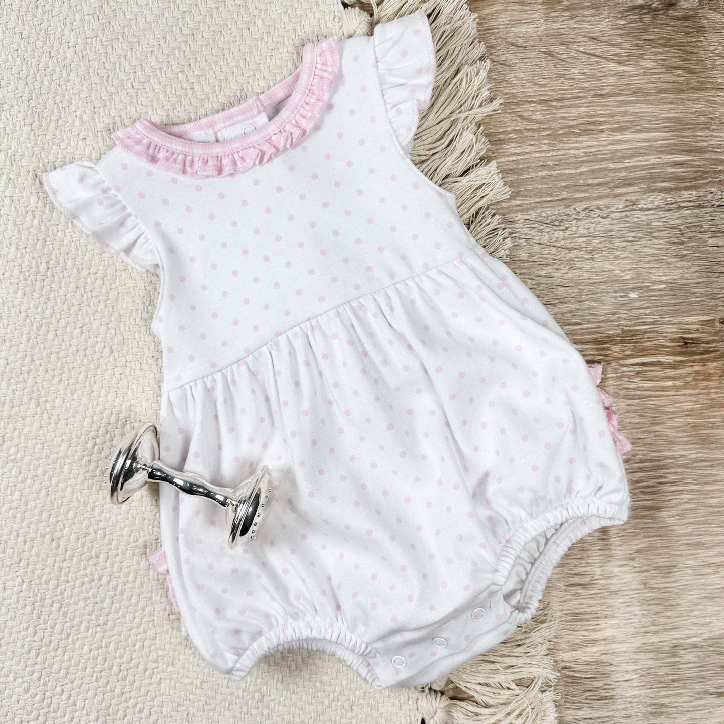 Gingham Dots Ruffle Flutters Bubble in Pink