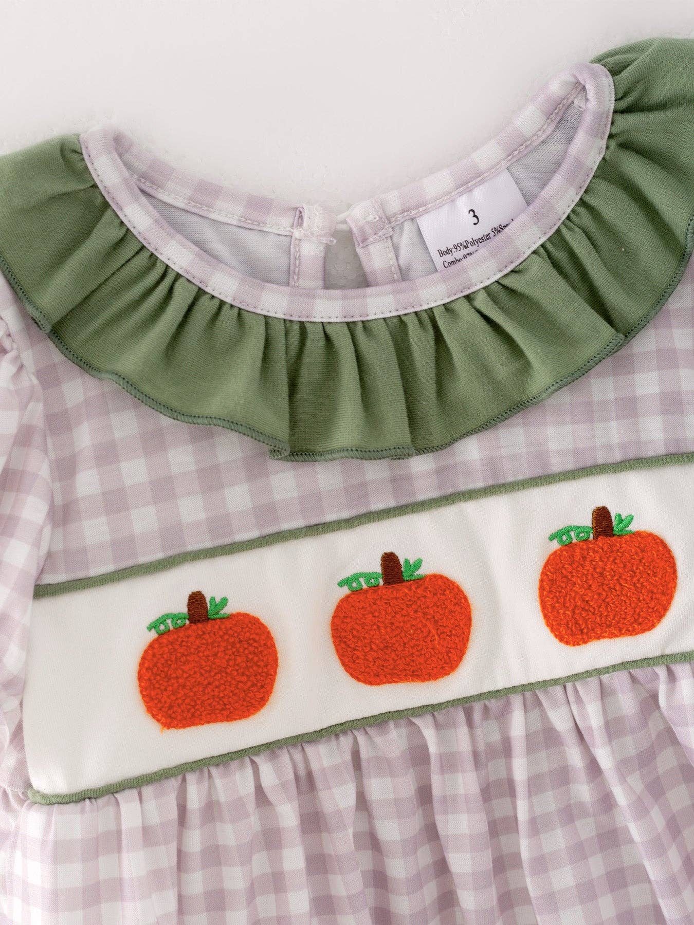Girls Pumpkin Chenille patches Plaid Top + Pants Set