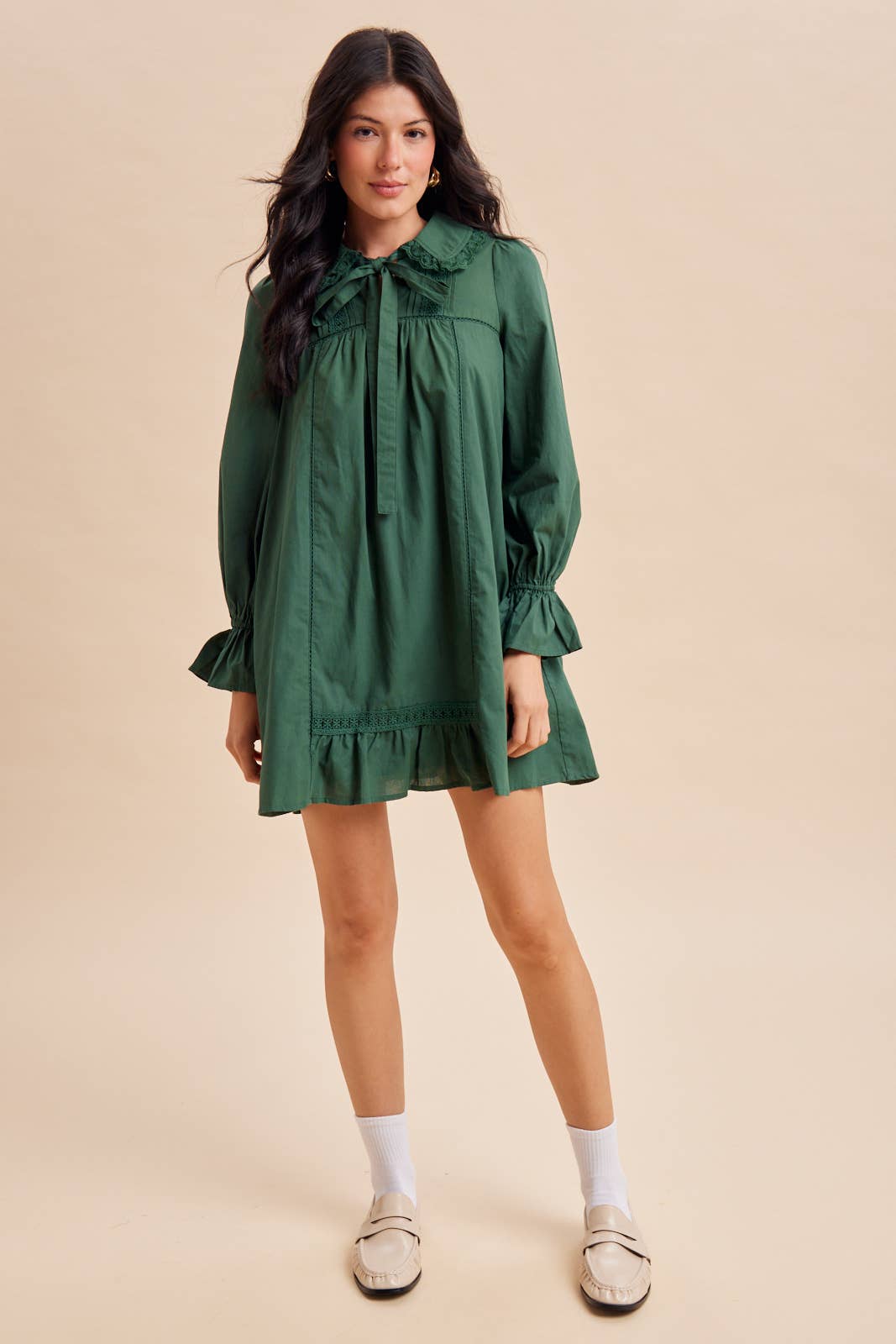 LACE TRIM PETER PAN COLLAR MINI DRESS