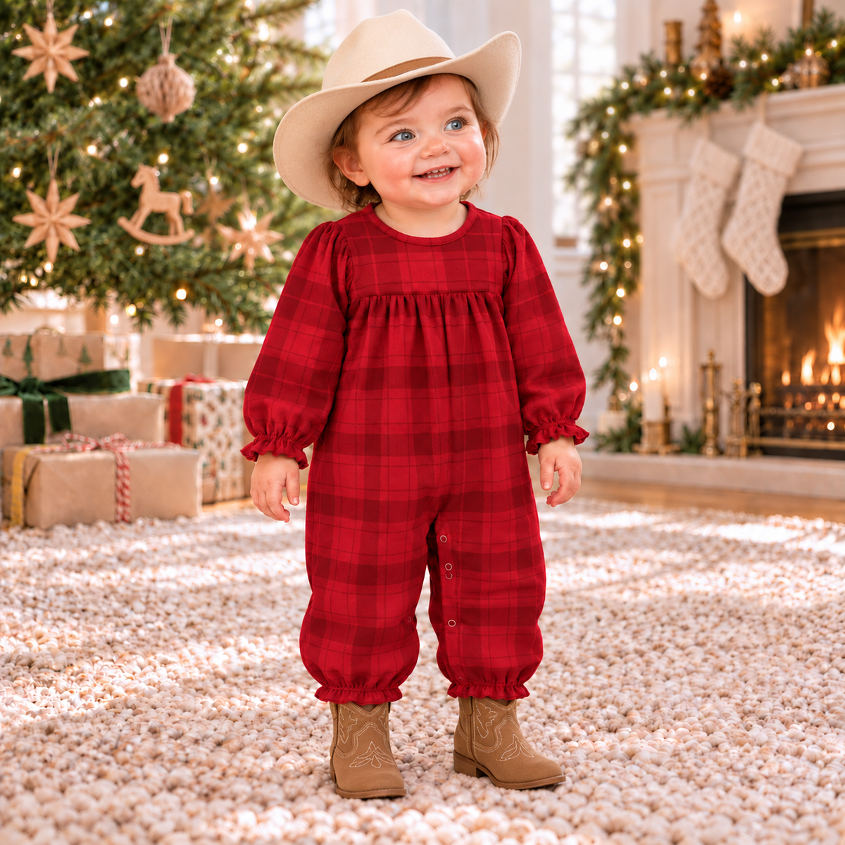 Plaid Baby Girl Christmas Romper