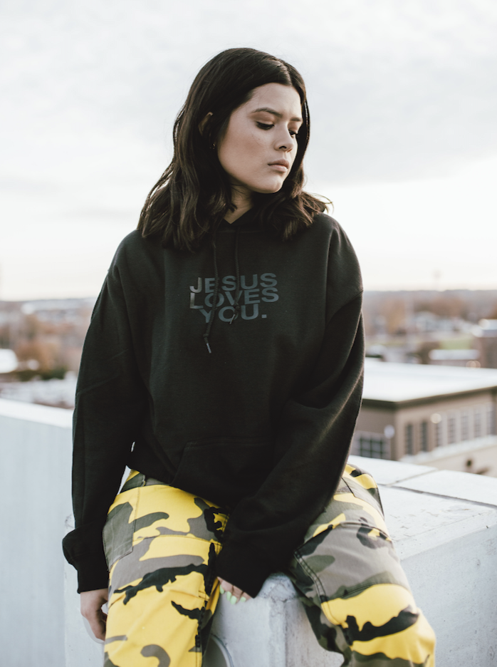 3-D Puff Print Black on Black Logo Hoodie