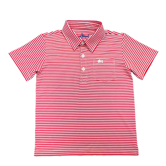 Inshore Boys Performance Polo Red Stripe