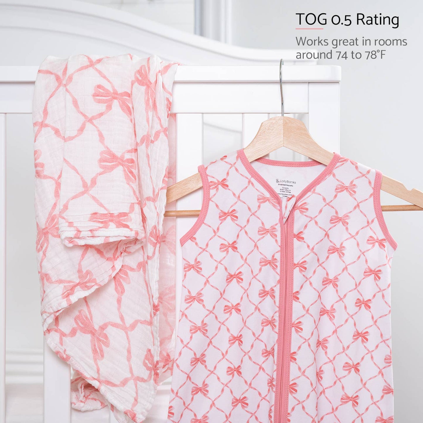 Beautiful Bows Baby Girl Sleep Sack, 100% Organic Cotton