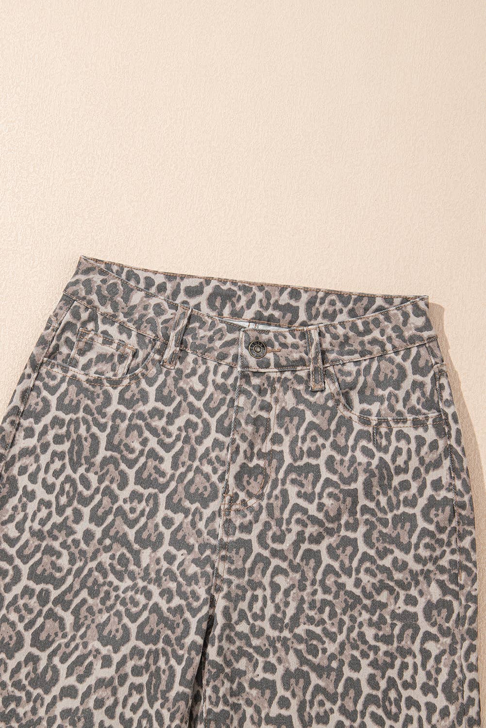 LAS Leopard Frayed Edge Wide Leg High Waist Jeans (4-16)