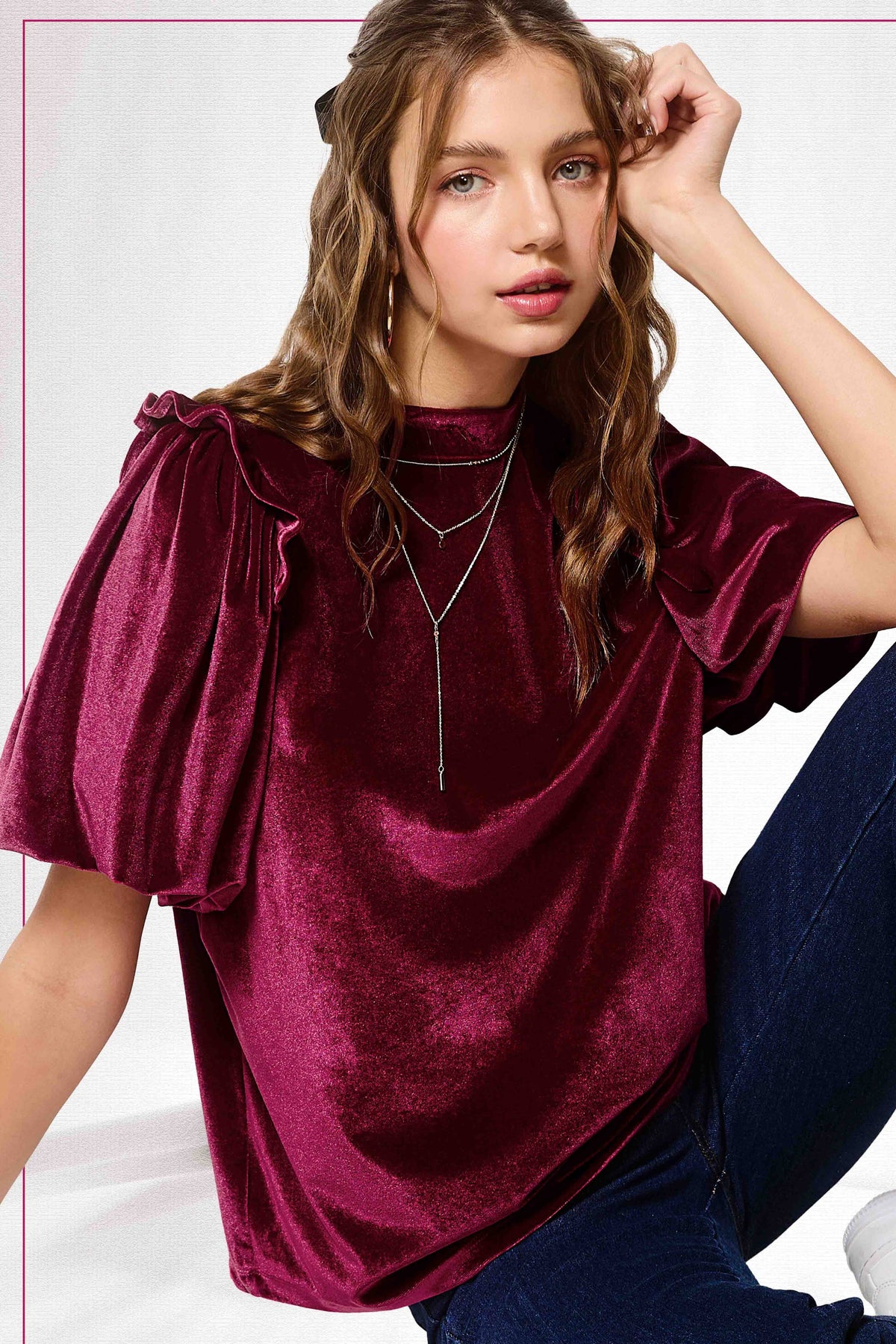 Velvety Puff Fall Winter Short Sleeve Top