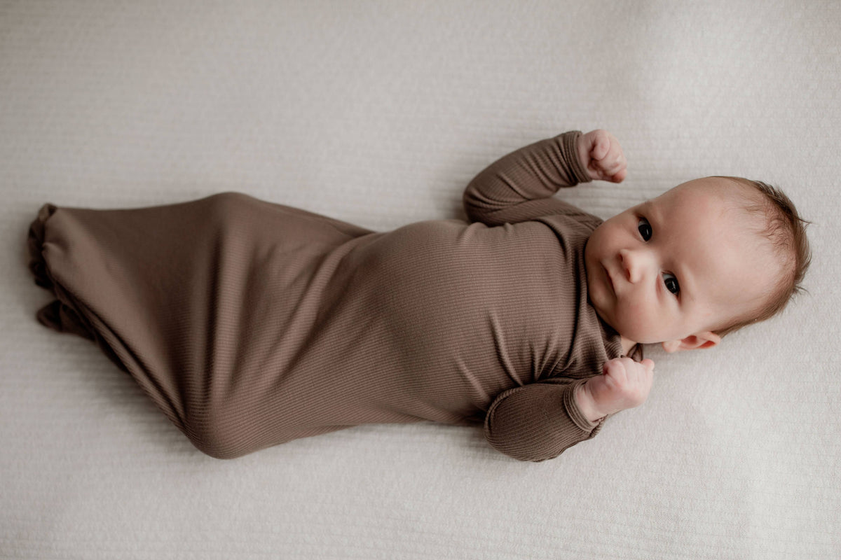 Cocoa Brown Ribbed Knotted Gown