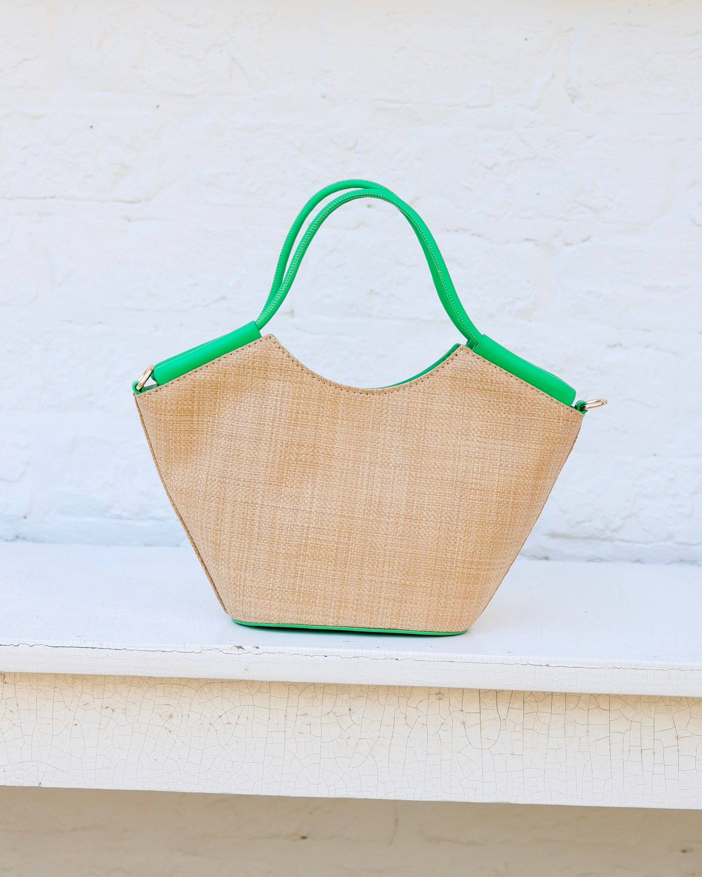 Leland Mini Tote Natural Kelly Green