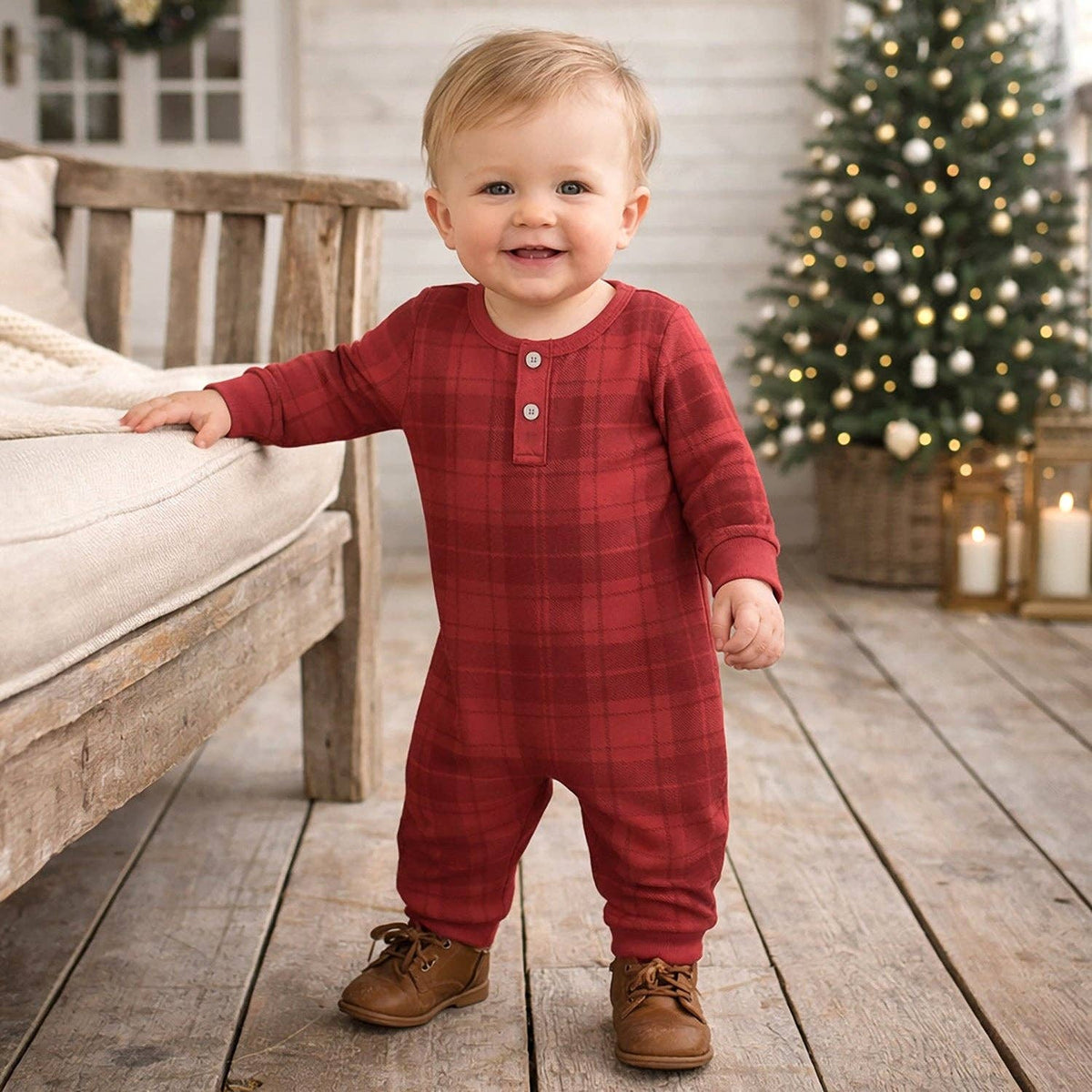 Plaid Baby Boy Christmas Romper