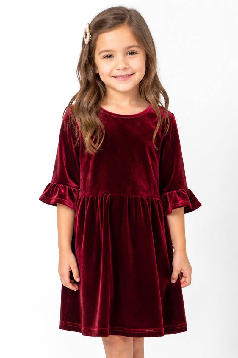 Girl's Velvet Dress w/ Ruffle Sleeves