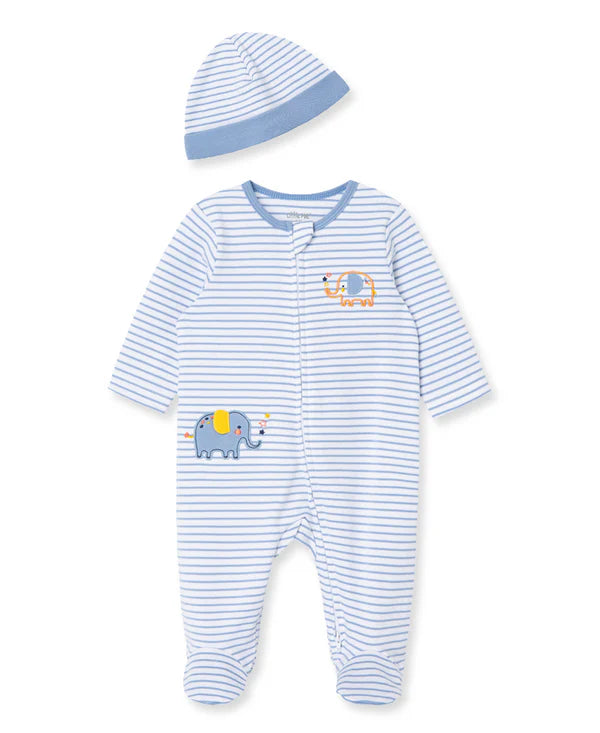 Baby Boy Blue-Striped Elephant Footie w/ Hat