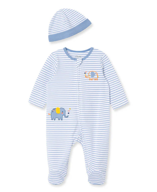 Baby Boy Blue-Striped Elephant Footie w/ Hat
