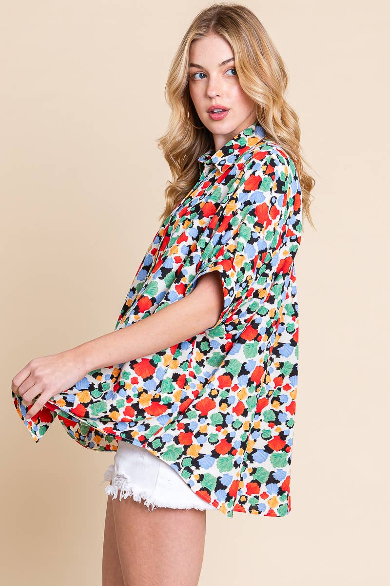 SEASHELL PRINT OXFORD BLOUSE