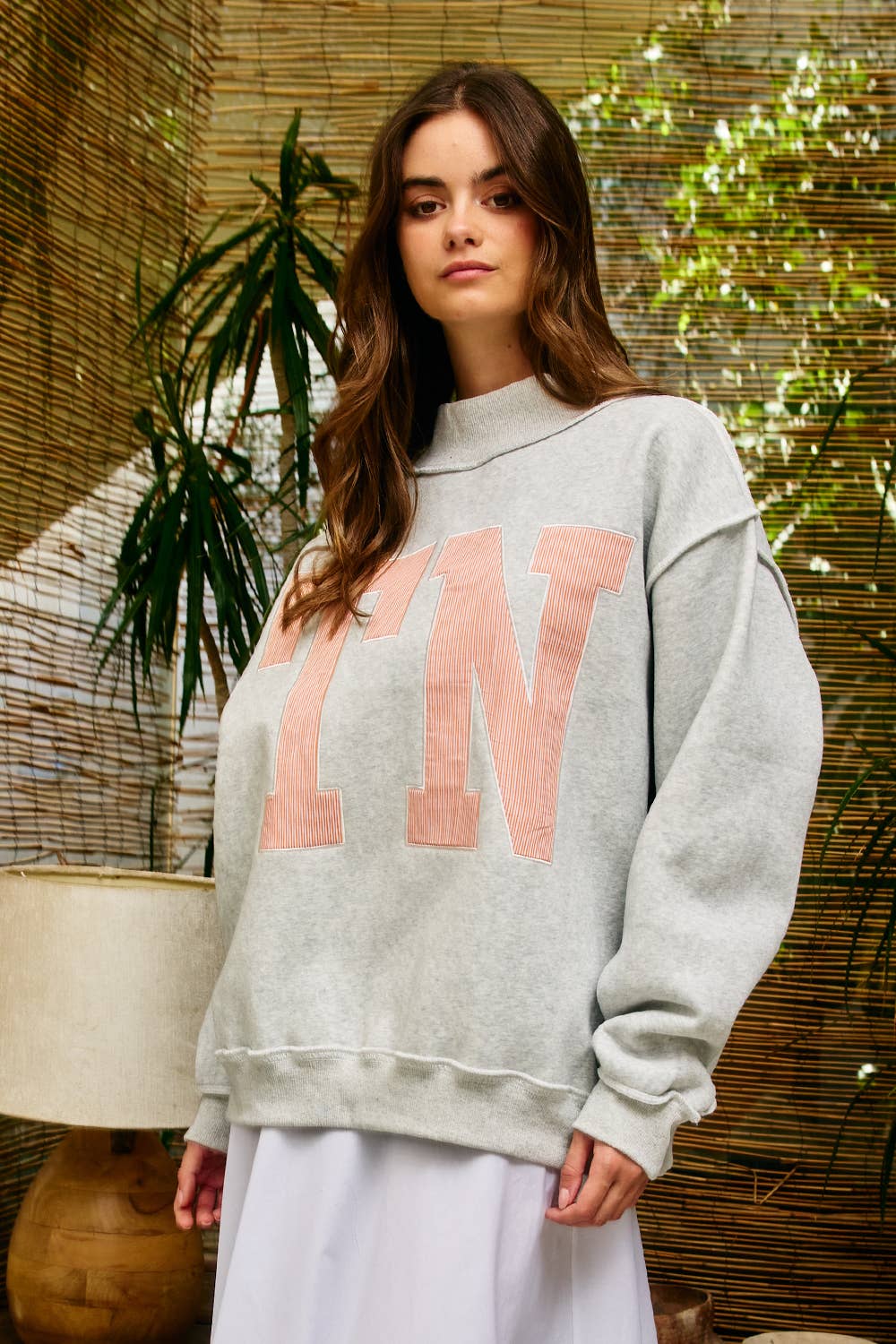 TN Stripe Embroidered Mock Neck Sweatshirt