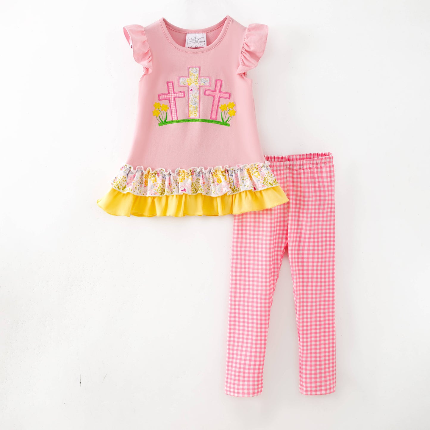 Cross Appliqué Easter Girls Leggings Set