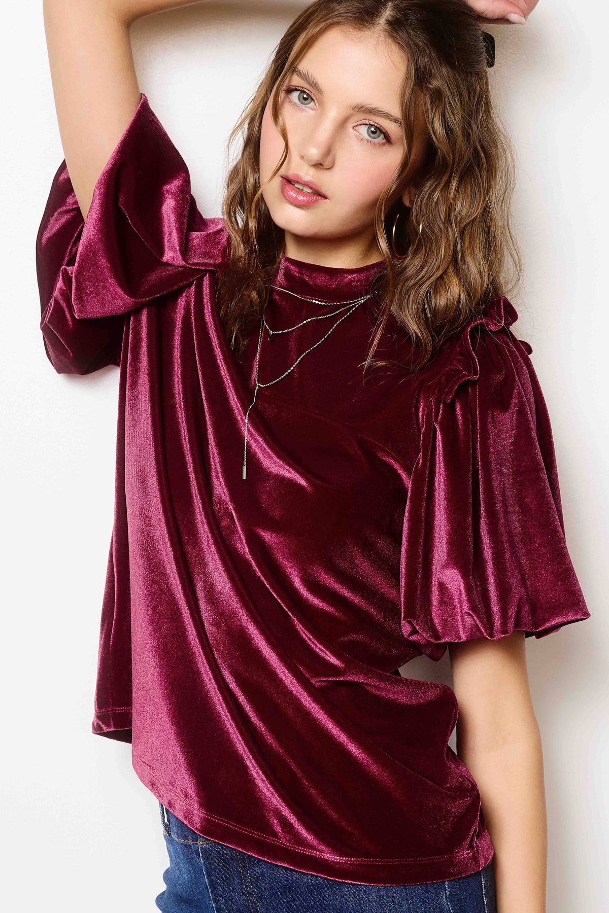 Velvety Puff Fall Winter Short Sleeve Top