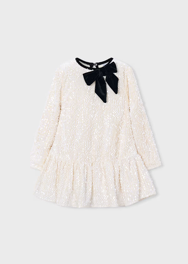 Girl Velvet Sequin Dress With Bow