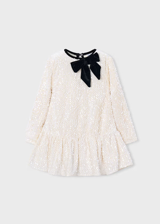 Girl Velvet Sequin Dress With Bow