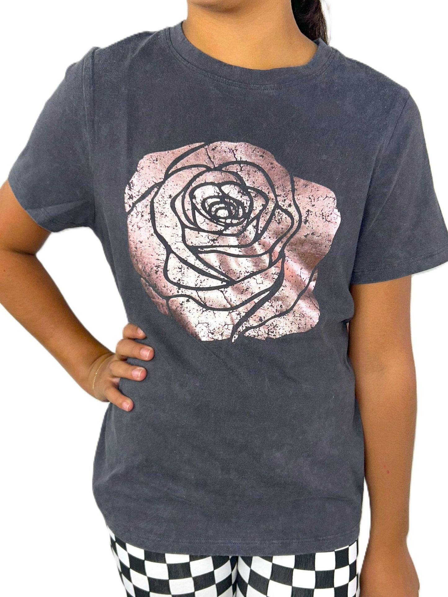 Distressed Rose Acid Wash T-Shirt